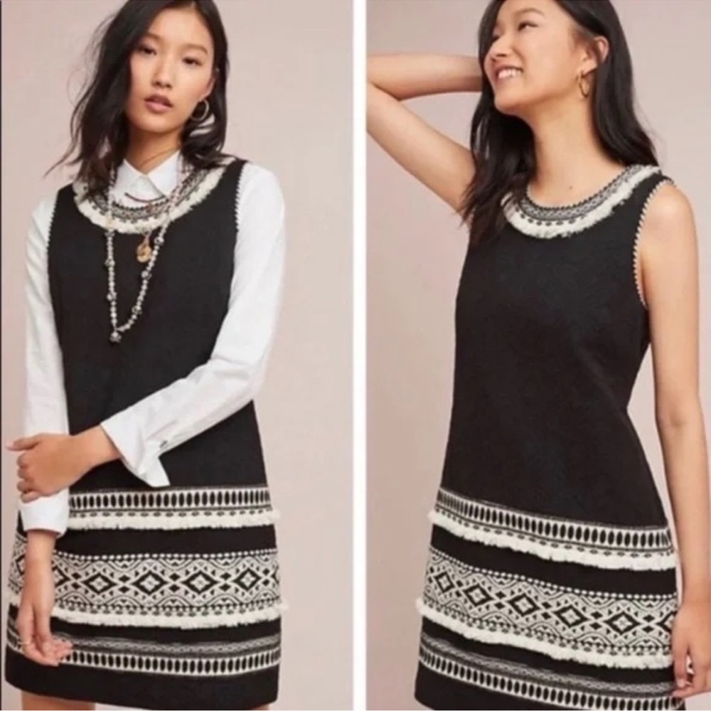 NWT Meadow Rue by Anthropologie Arctic Shift Textured Dress with Fringe (Size M)